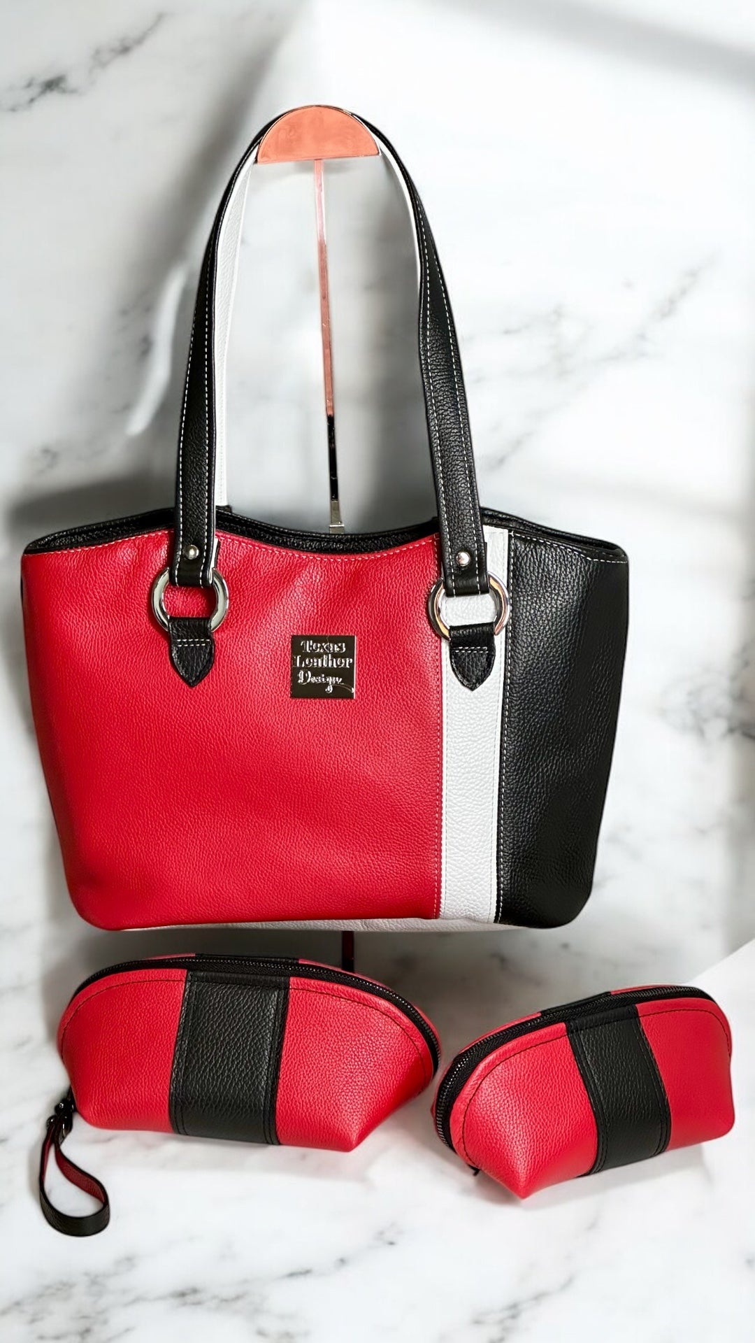 Italian Leather Pebble Grain Handbag Set