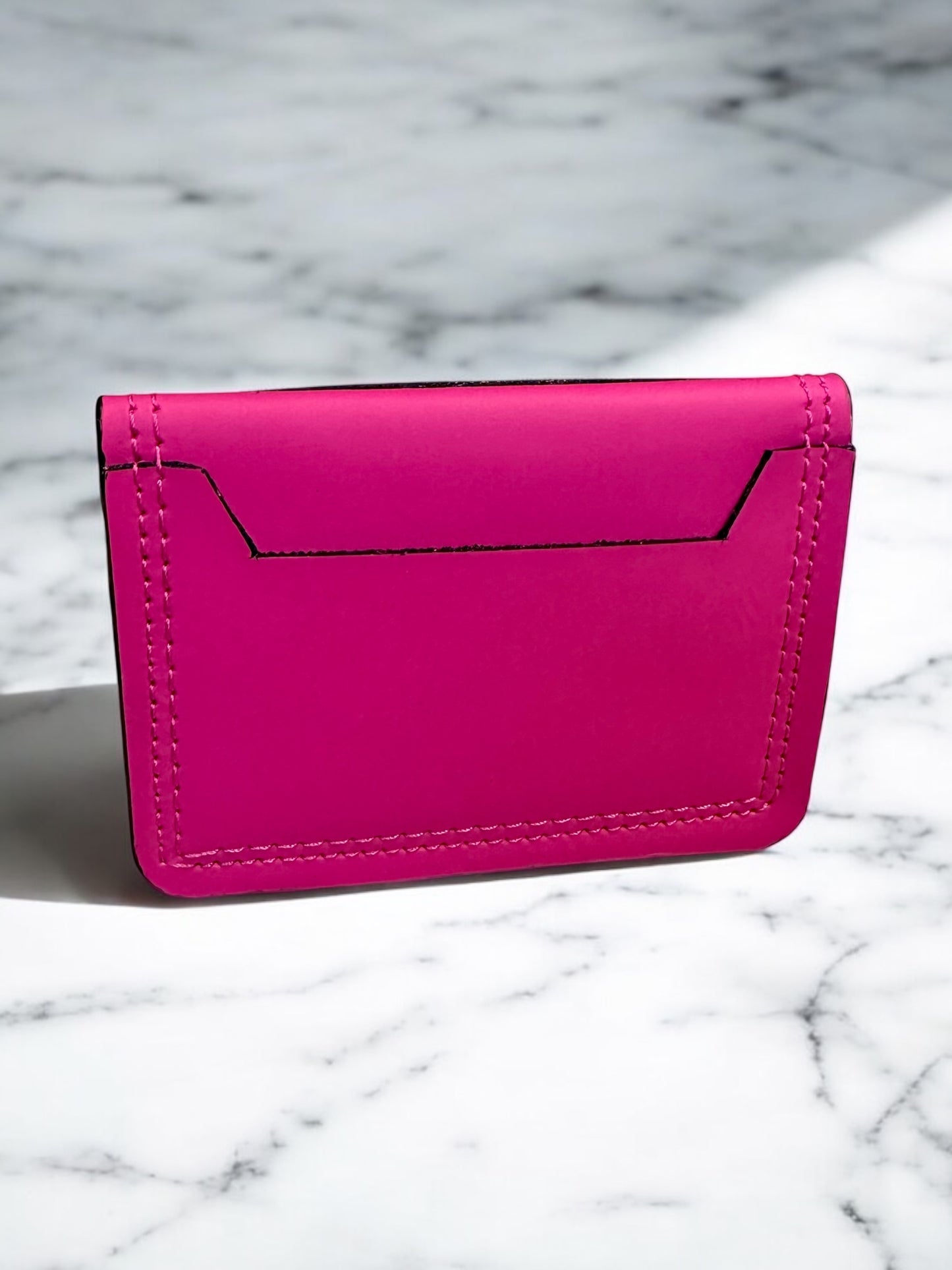 Leather Minimalist Bifold Wallet-Hot Pink