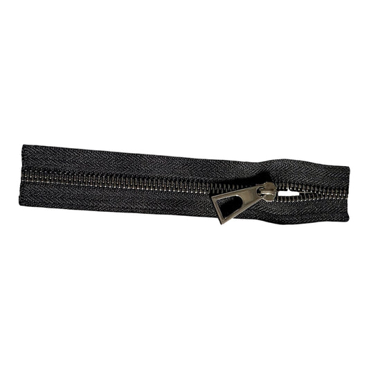 High End #5 Metal Zipper Tape By the Yard- Black & Gunmetal