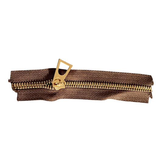 High End #5 Metal Zipper Tape By the Yard- Brown & Warm Light Gold
