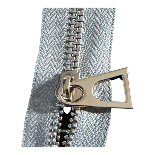 High End #5 Metal Zipper Tape By the Yard- Greyish Blue & Silvery