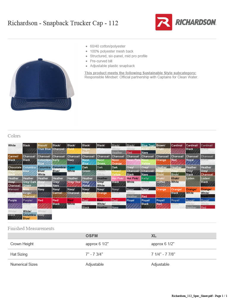 Richardson 112 Snapback Hats with Tri-Layer Acrylic Corporate Pricing