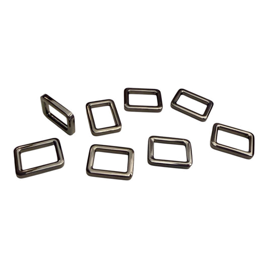 Set of eight gunmetal flat rectangular rings for 3/4-inch bag straps