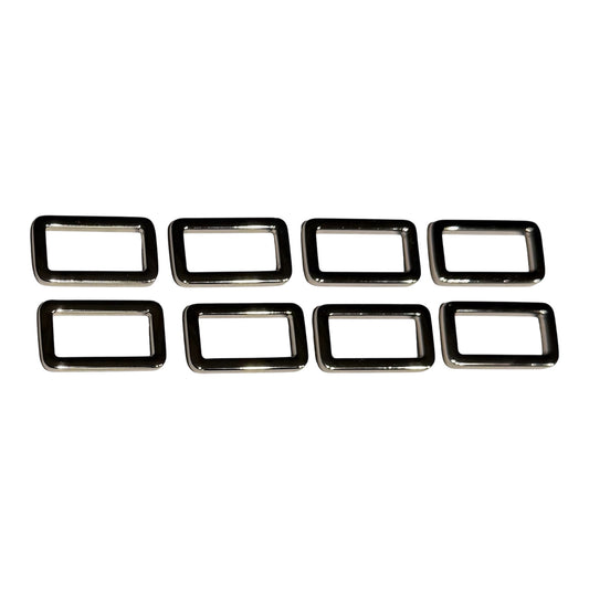 Set of eight silver flat rectangular rings for 1-inch bag straps