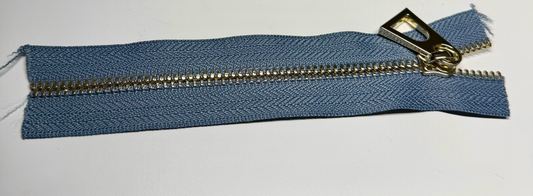 High End #5 Metal Zipper Tape By the Yard- Dusty Blue & Light Gold