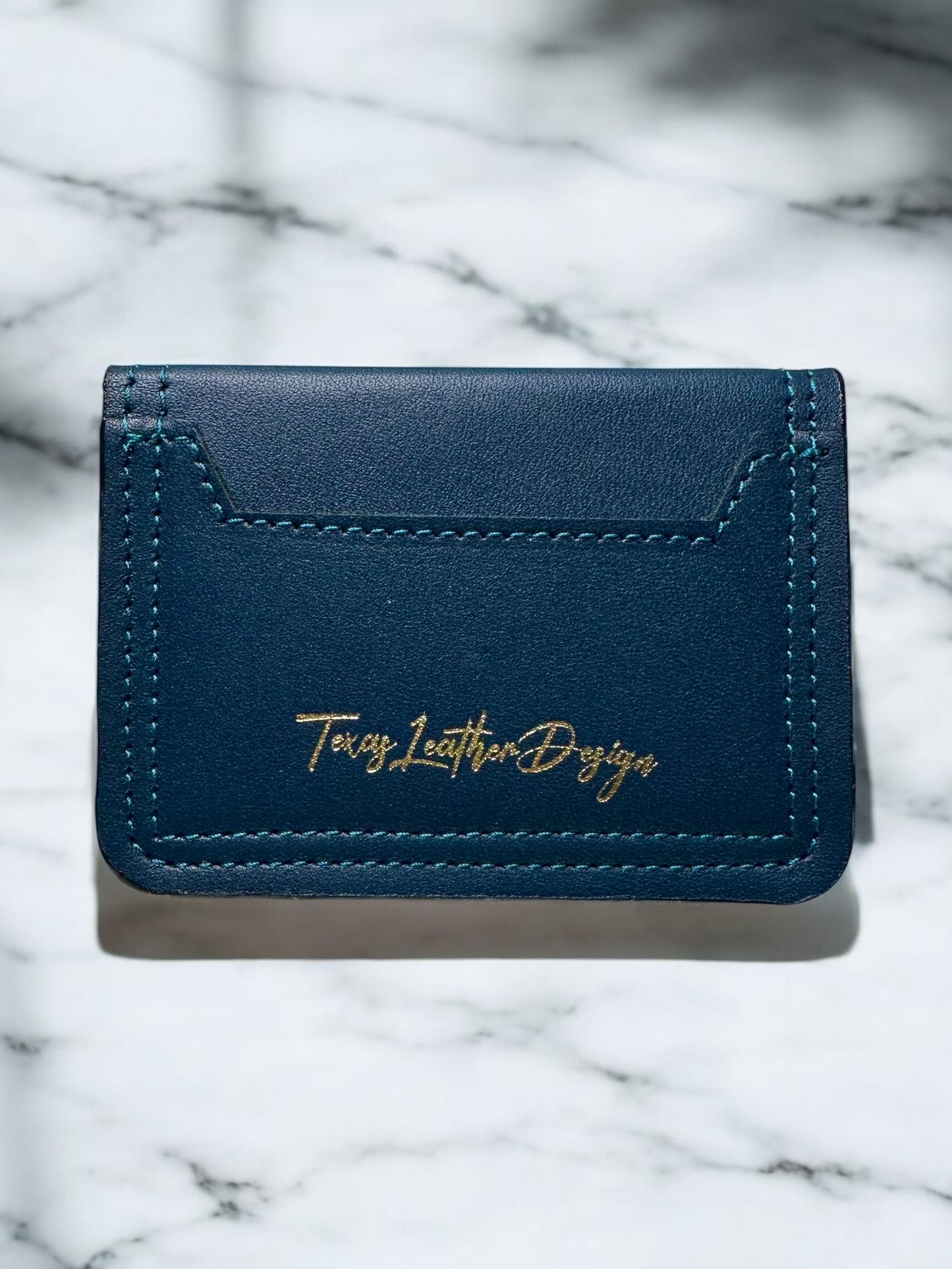 Leather Minimalist Bifold Wallet-Peacock
