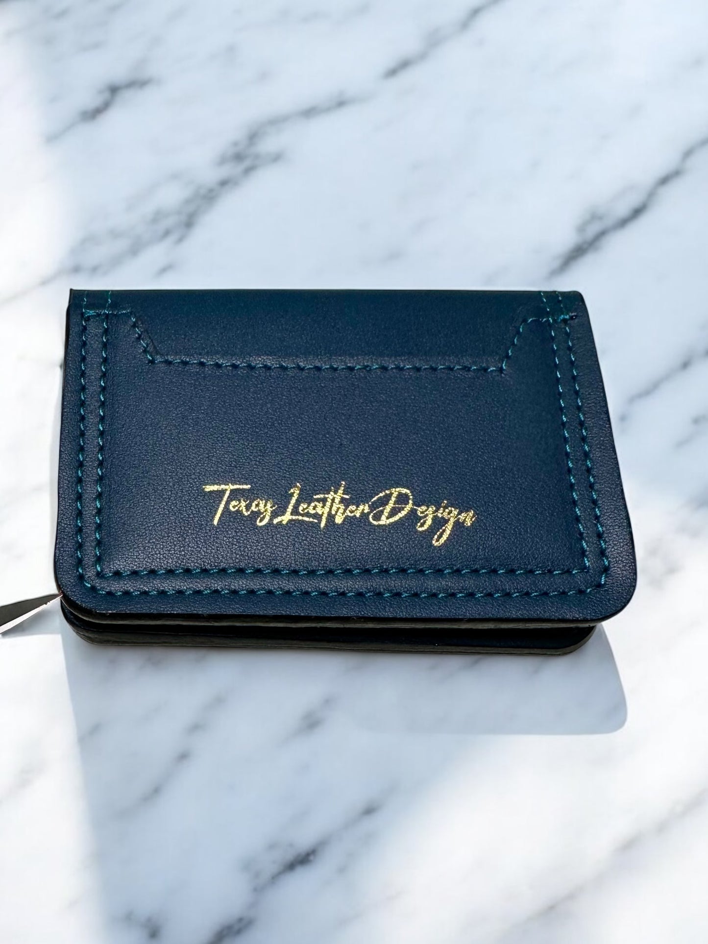 Leather Minimalist Bifold Wallet-Peacock