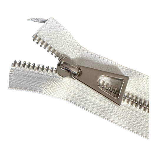 High End #5 Metal Zipper Tape By the Yard- White & Silvery
